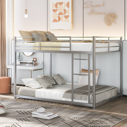 Kenswick Full Over Full Metal Bunk Bed with Built-in Ladder – Silver