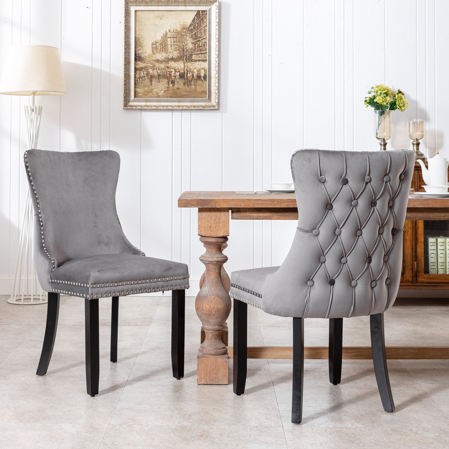 Isolde Tufted Dining Chair with Solid Wood Legs in Velvet (Set of 2 )