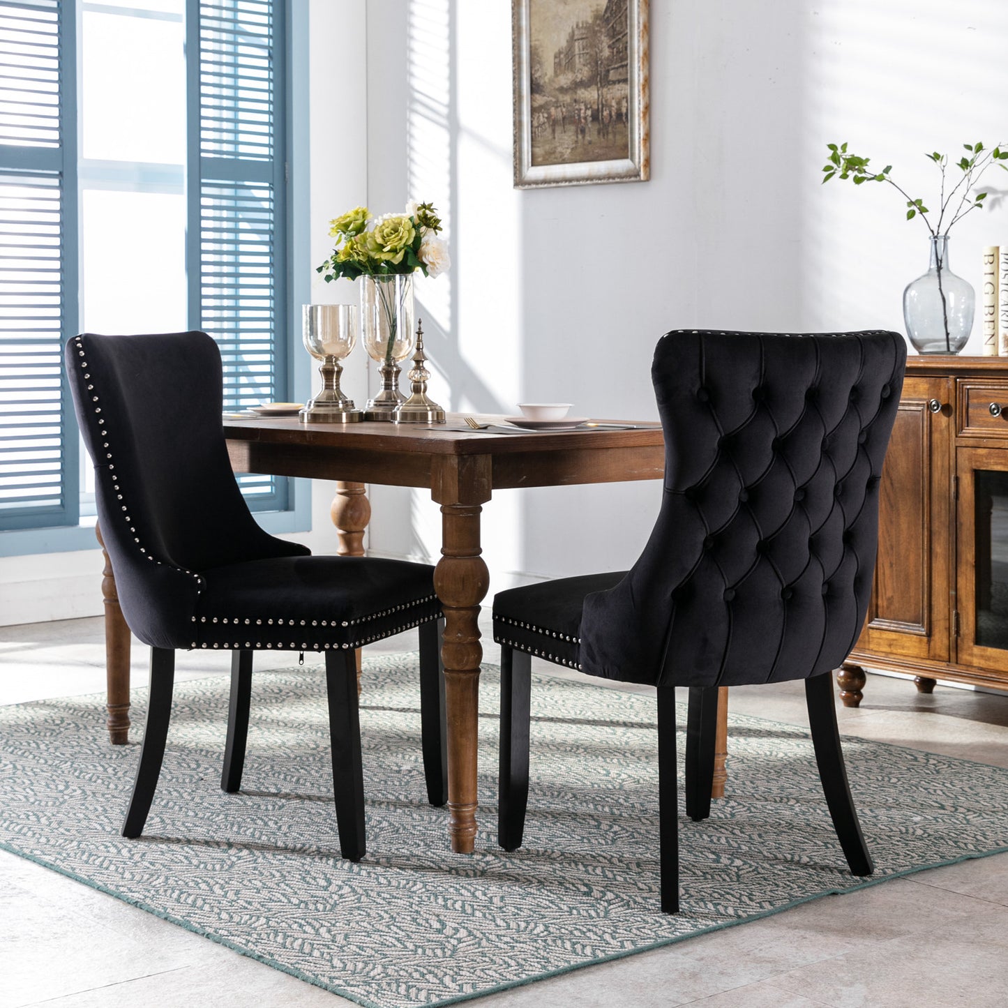 Isolde Tufted Dining Chair with Solid Wood Legs in Velvet (Set of 2 )