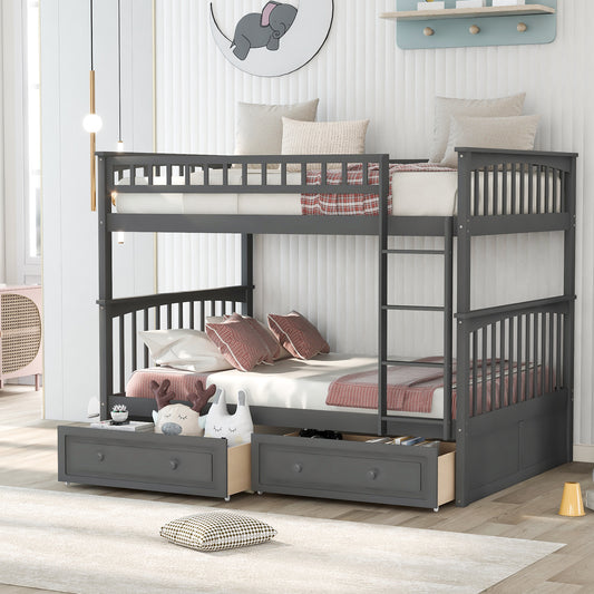 WM Store Convertible Full over Full Bunk Bed with Drawers - Gray