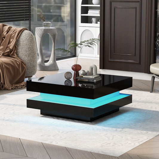 Alexa Modern High Gloss Coffee Table with LED Lights - Black