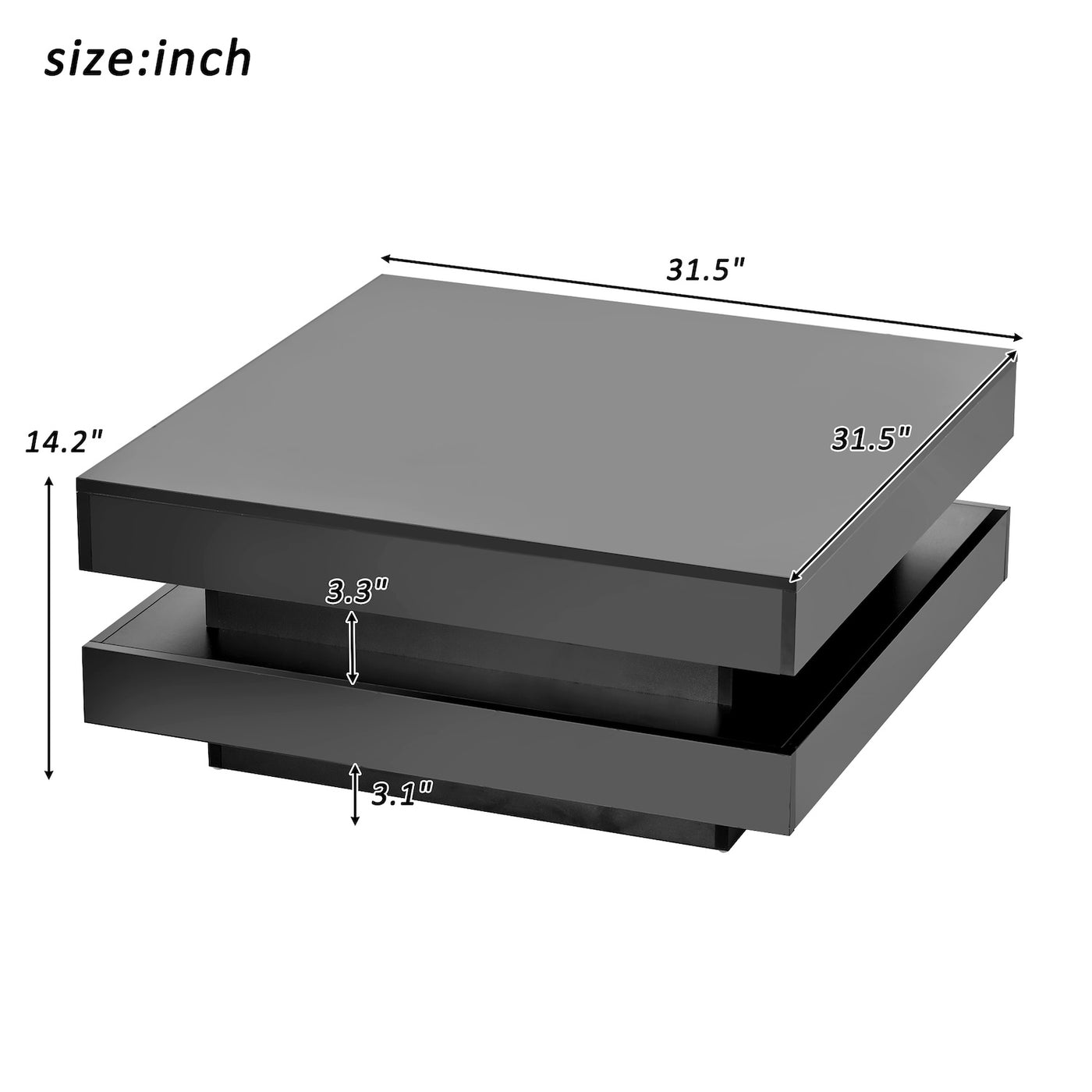 Alexa Modern High Gloss Coffee Table with LED Lights - Black
