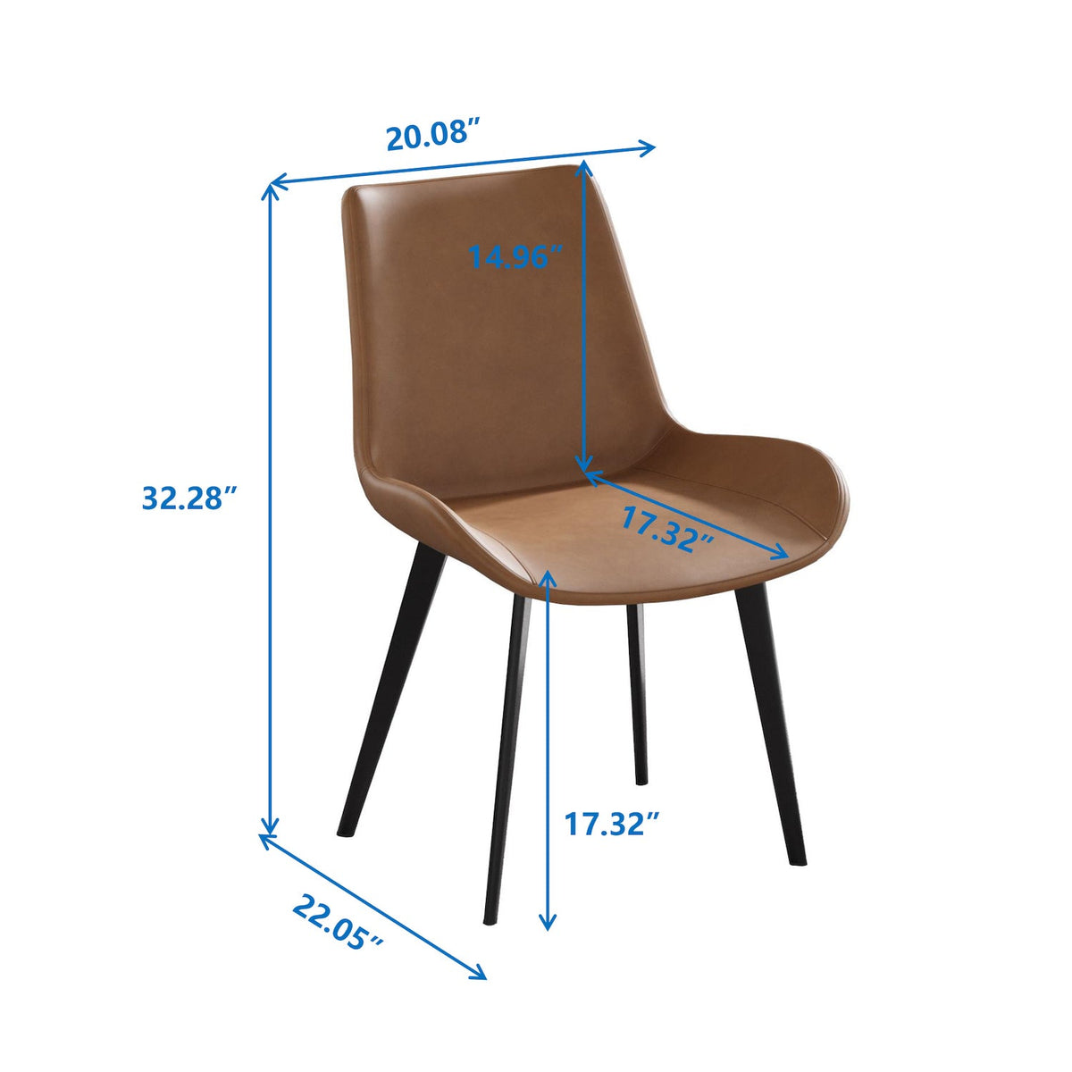 Atunus Modern Leatherette Dining Side Chairs with Black Metal Legs Set of 4 - Brown