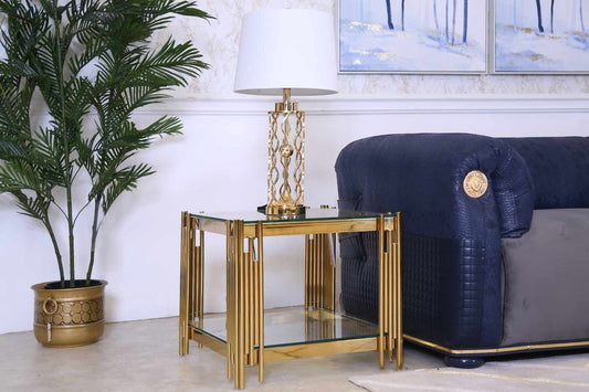 Woker Ellen Modern Golden Side Table with Glass Top