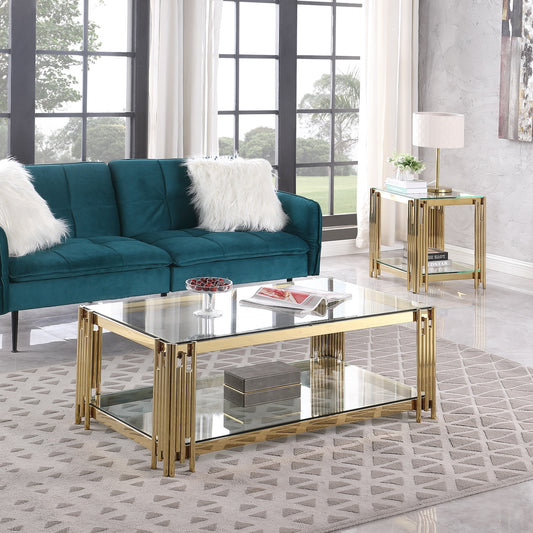 Woker Ellen Modern Golden Coffee Table with Glass Top