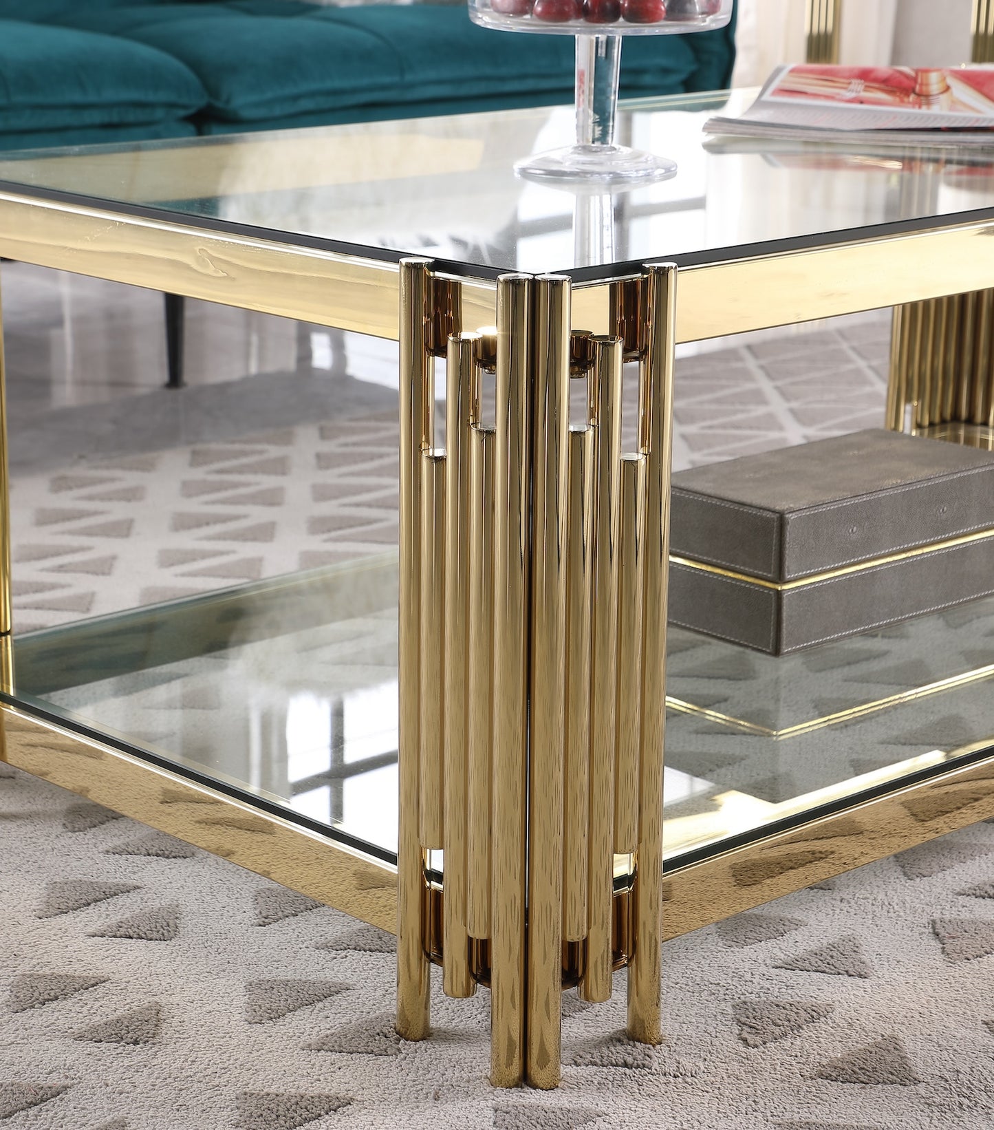 Woker Ellen Modern Golden Coffee Table with Glass Top