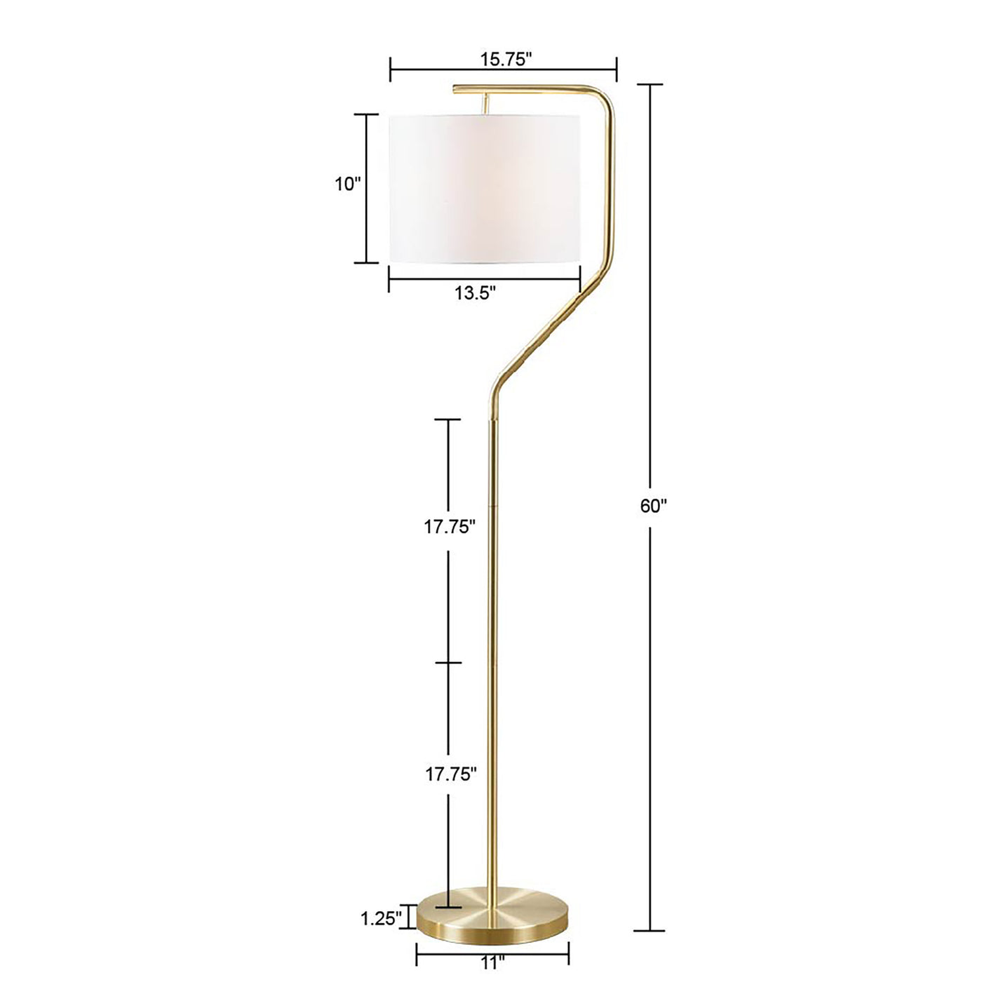 Angular Arched Metal Floor Lamp with White Shade & Gold Base