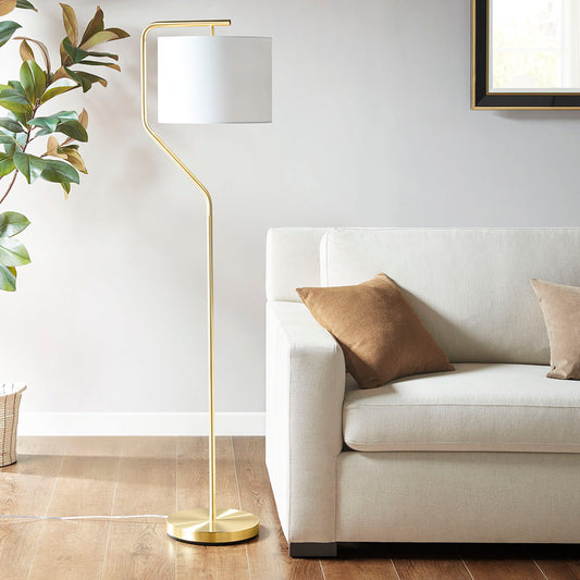 Angular Arched Metal Floor Lamp with White Shade & Gold Base