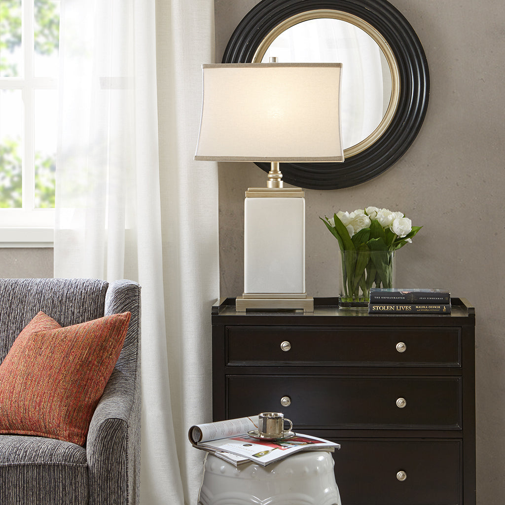 Colette Ceramic Table Lamp - Ivory & Antique Silver