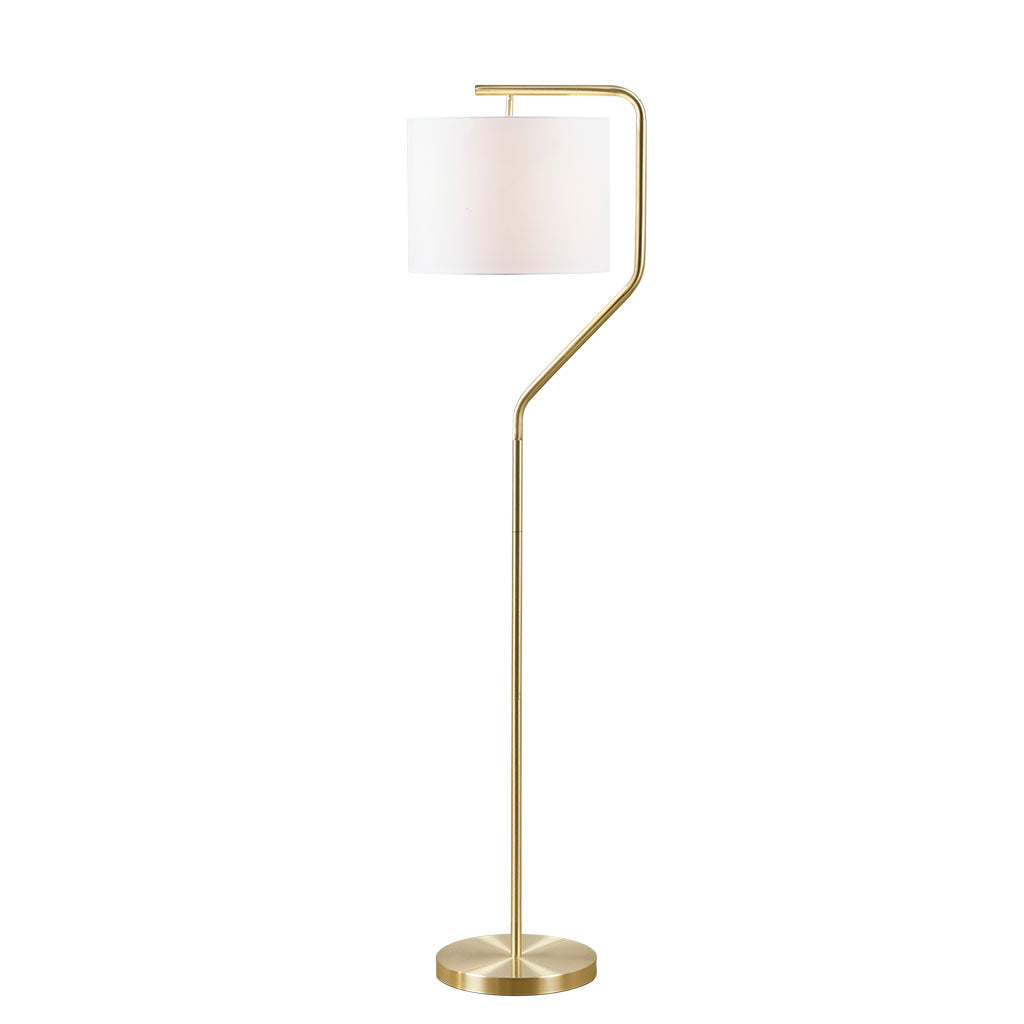 Angular Arched Metal Floor Lamp with White Shade & Gold Base