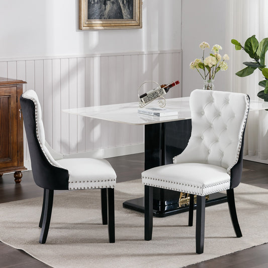 Nikki Modern PU Leather & Velvet Dining Chair (Set of 2) - White & Black