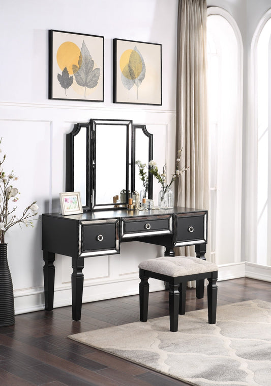 Majestic Contemporary 3PC Vanity Set - Black & Mirror