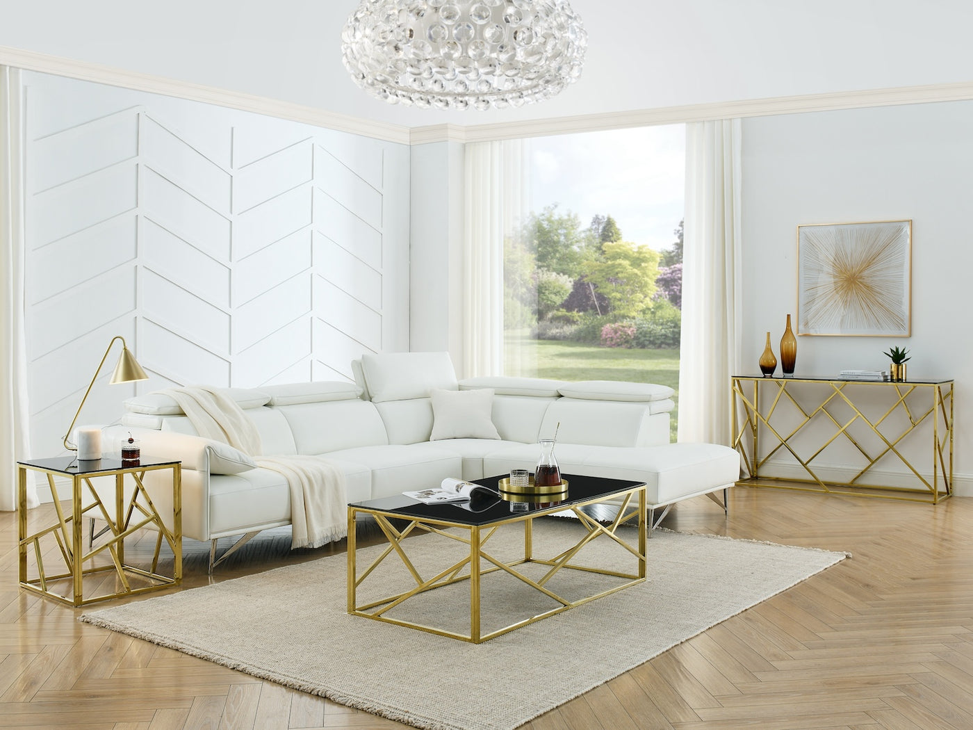 Hannah Modern Coffee Table with Black Glass Top - Polished Gold