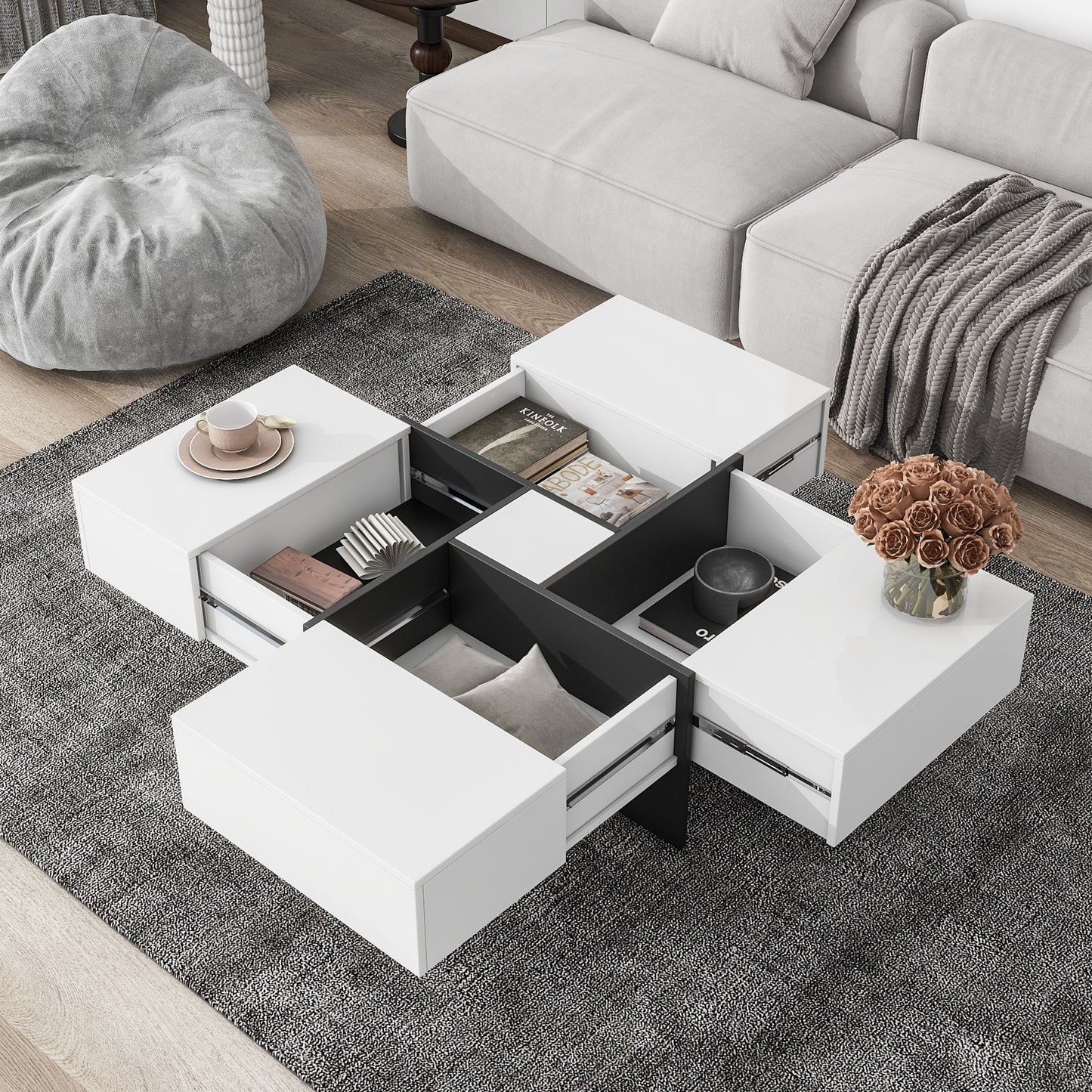 Maddison Modern High Gloss Extendable Coffee Table - White