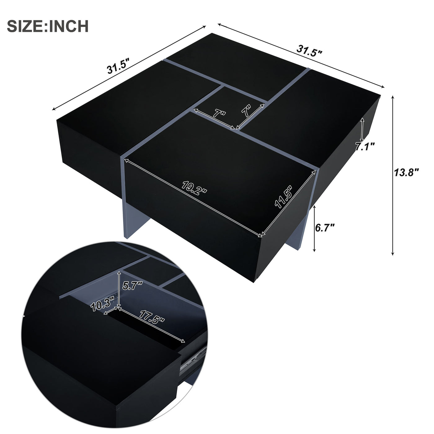 Maddison Modern High Gloss Extendable Coffee Table - Black