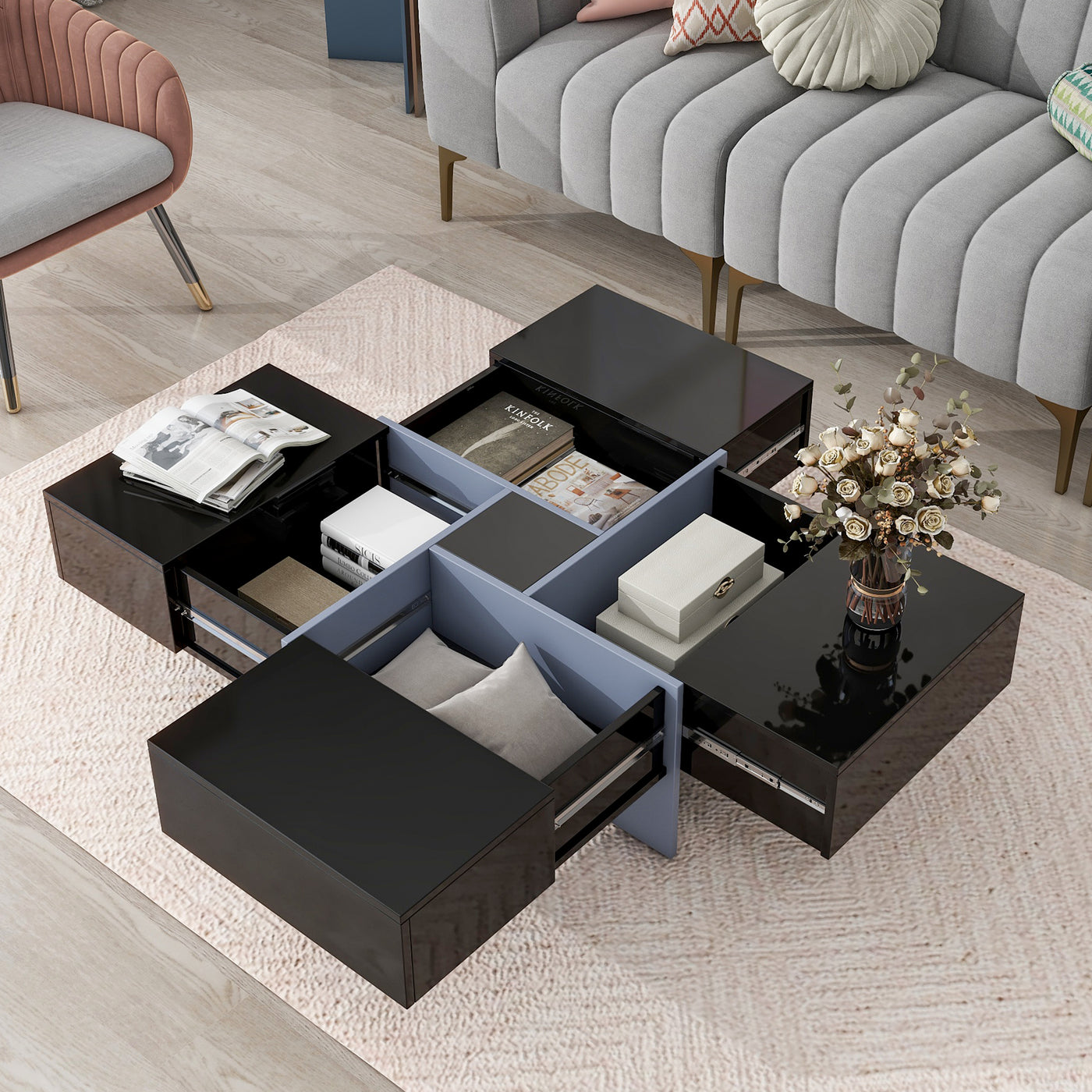 Maddison Modern High Gloss Extendable Coffee Table - Black