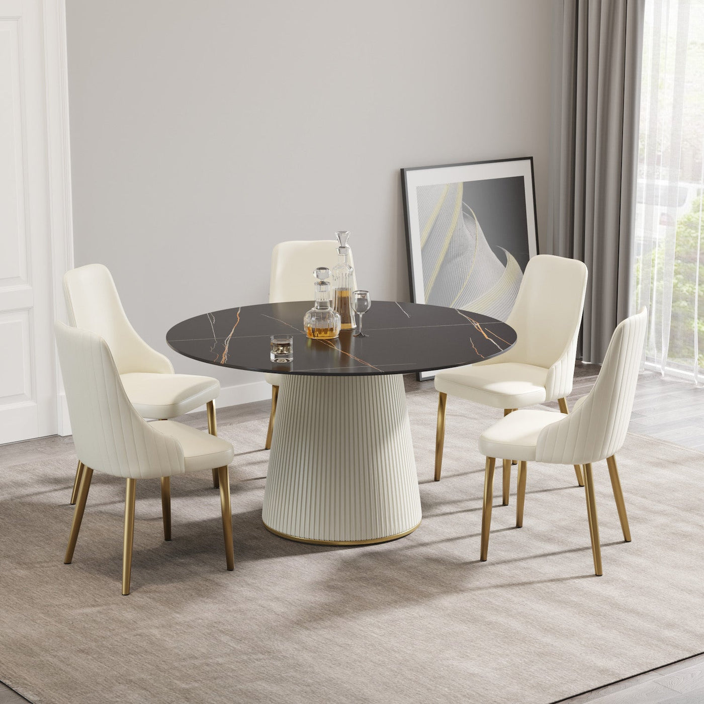 Atunus Modern 53" Sintered Stone Dining Table - Black & White