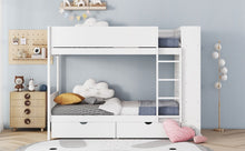 Gala Twin over Twin Bunk Bed with 2 Drawers & Cabinet - White