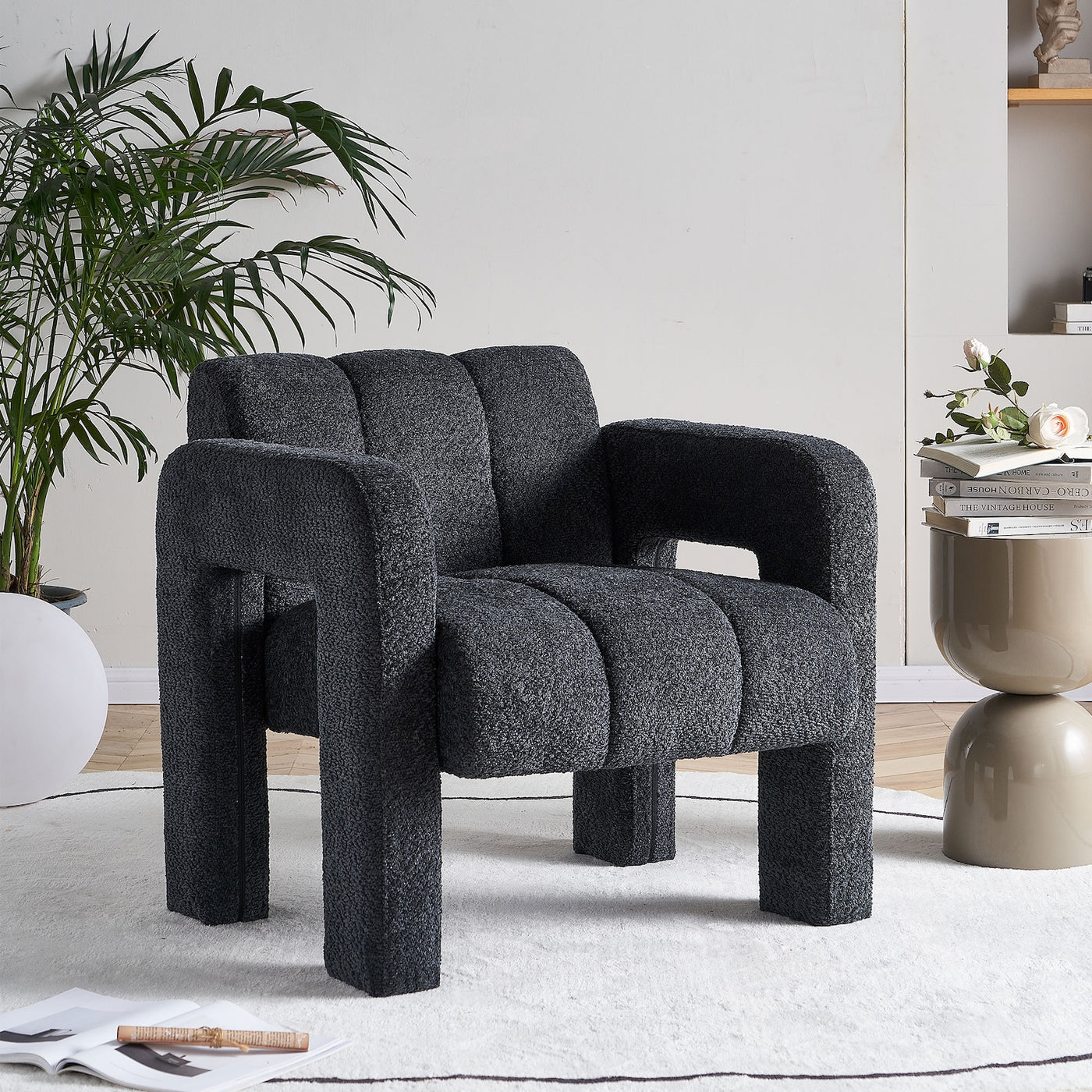 Billie 31.1" Wide Boucle Upholstered Living Room Chair - Dark Gray