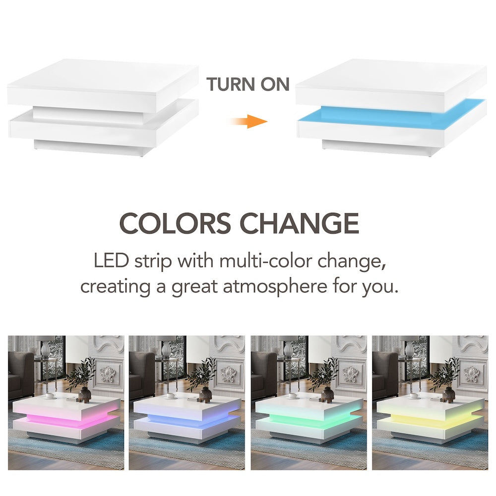 Alexa Modern High Gloss Coffee Table with LED Lights - White