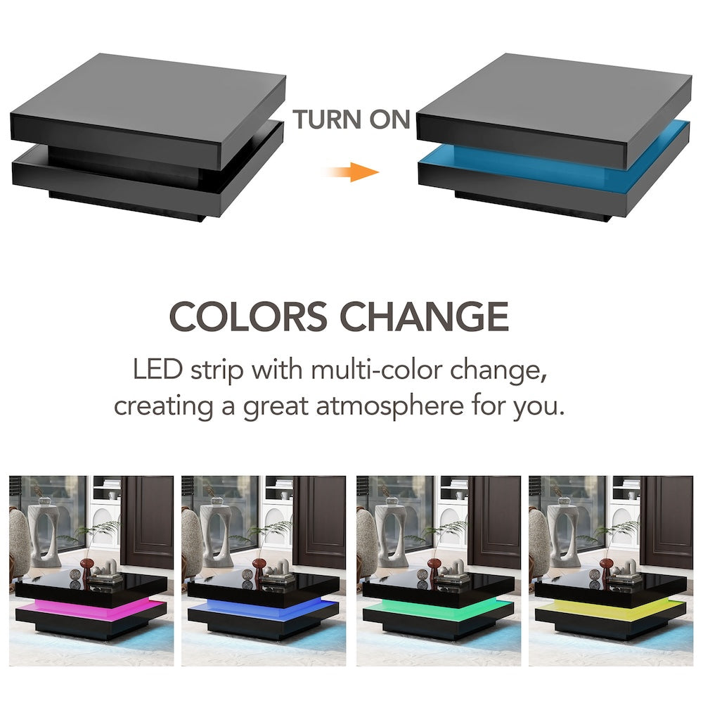 Alexa Modern High Gloss Coffee Table with LED Lights - Black