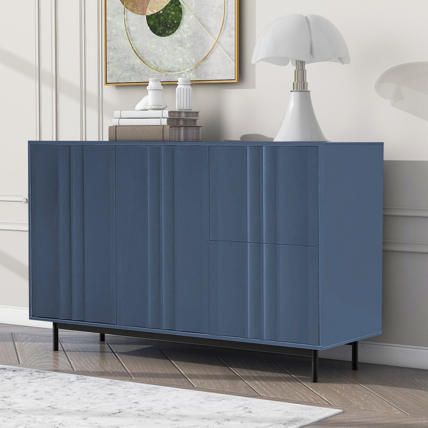 Willow Wave Design Accent Cabinet with Adjustable Shelves - Blue