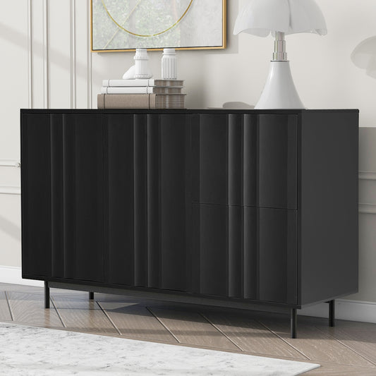 Willow Wave Design Accent Cabinet with Adjustable Shelves - Black