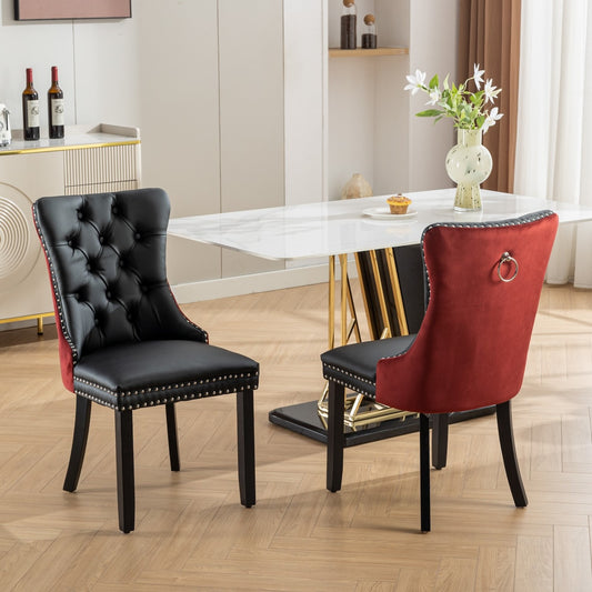 Nikki Modern PU Leather & Velvet Dining Chair (Set of 2) - Burgundy & Black