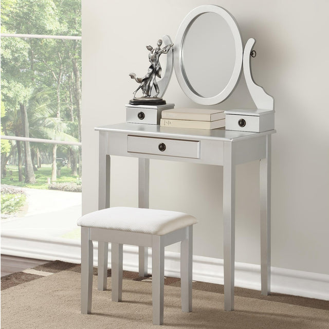 Moniya Vanity Table and Stool Set, Silver
