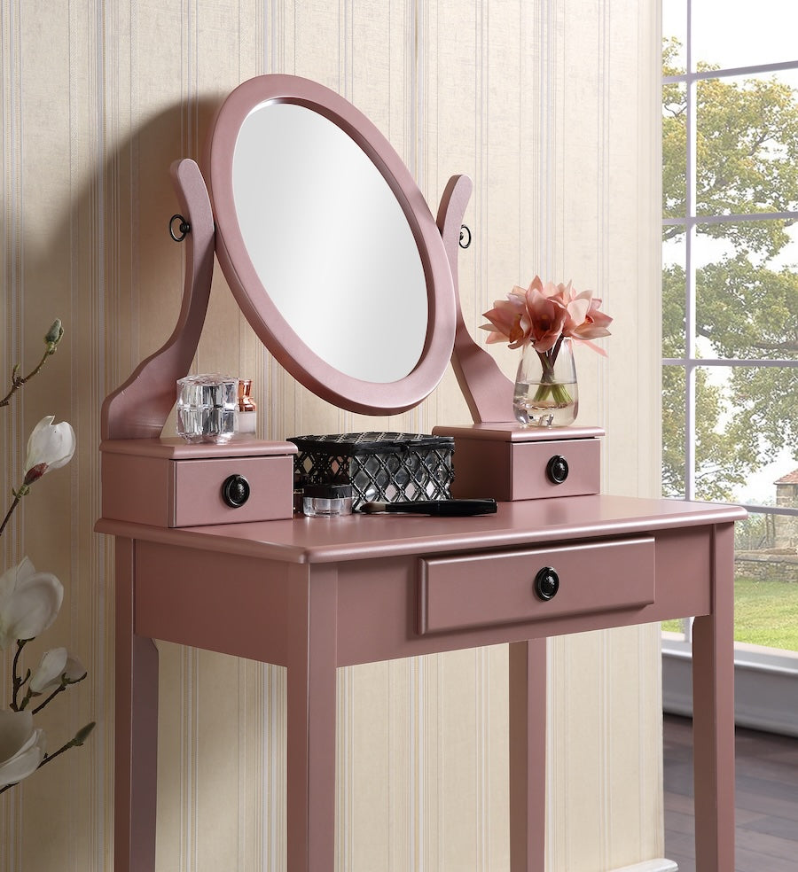 Moniya Vanity Table and Stool Set, Rose Gold