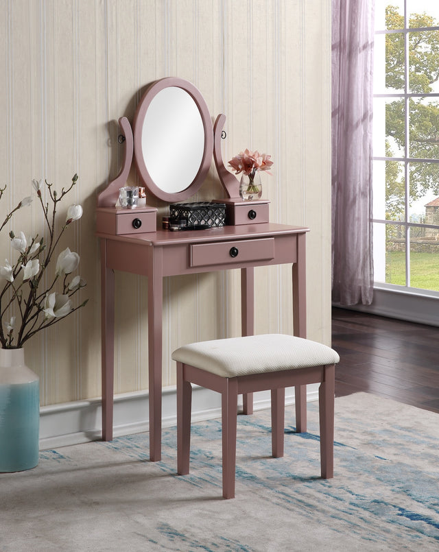 Moniya Vanity Table and Stool Set, Rose Gold
