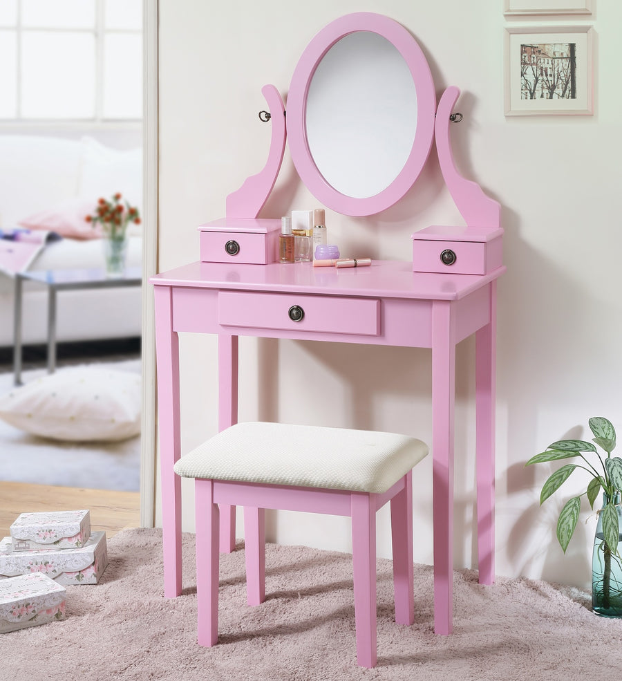 Moniya Vanity Table and Stool Set, Pink