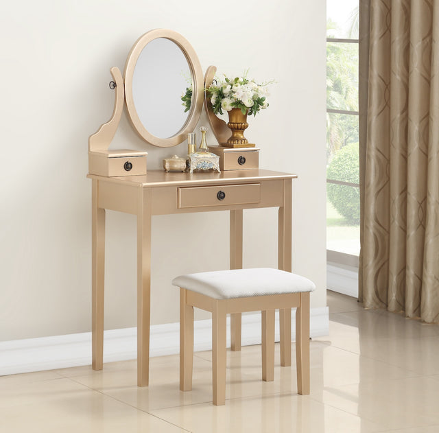 Moniya Vanity Table and Stool Set, Gold