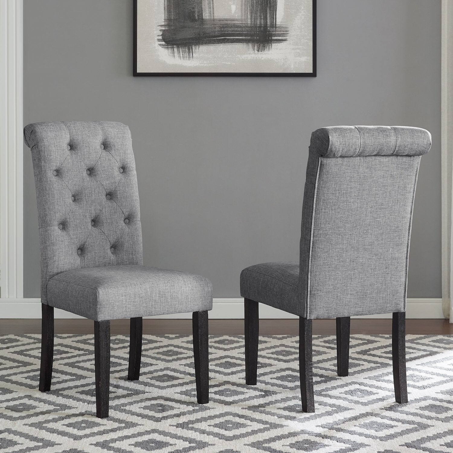 Leviton Solid Wood Tufted Asons Dining Chair, Set of 2, Gray