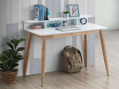 Roskilde Mid-Century Modern Wood Writing Desk with Hutch - White
