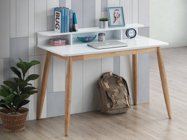 Roskilde Mid-Century Modern Wood Writing Desk with Hutch - White