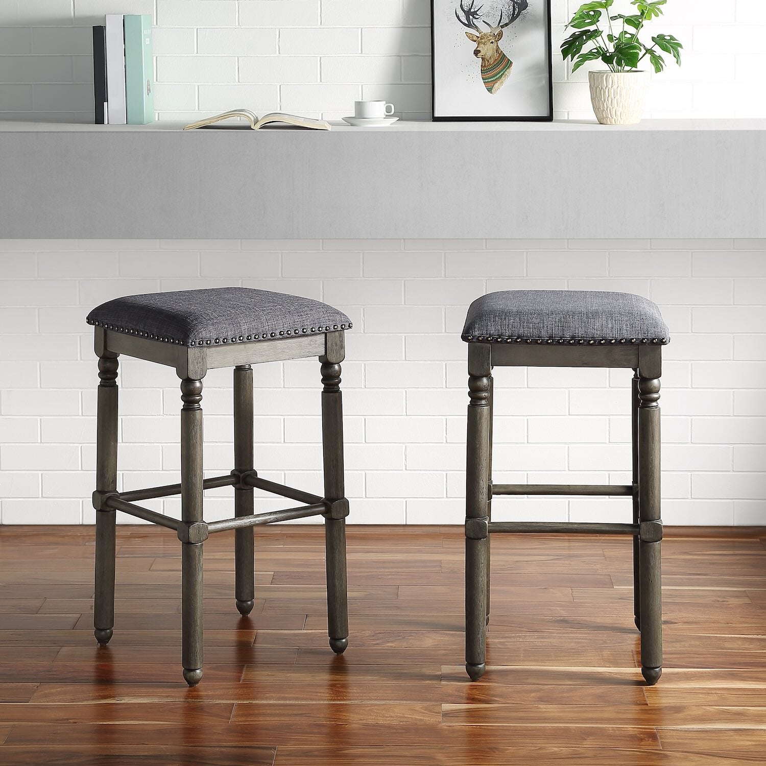 Arnhem Farmhouse Style Bar Stools (Set of 2) Gray