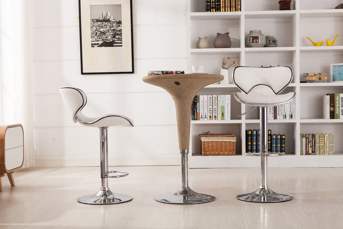 Masaccio Faux Leather Adjustable Swivel Barstool, Set of 2, White