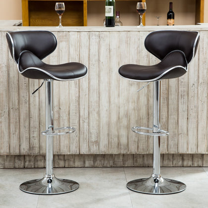 Masaccio Faux Leather Adjustable Swivel Barstool, Set of 2, Dark Brown