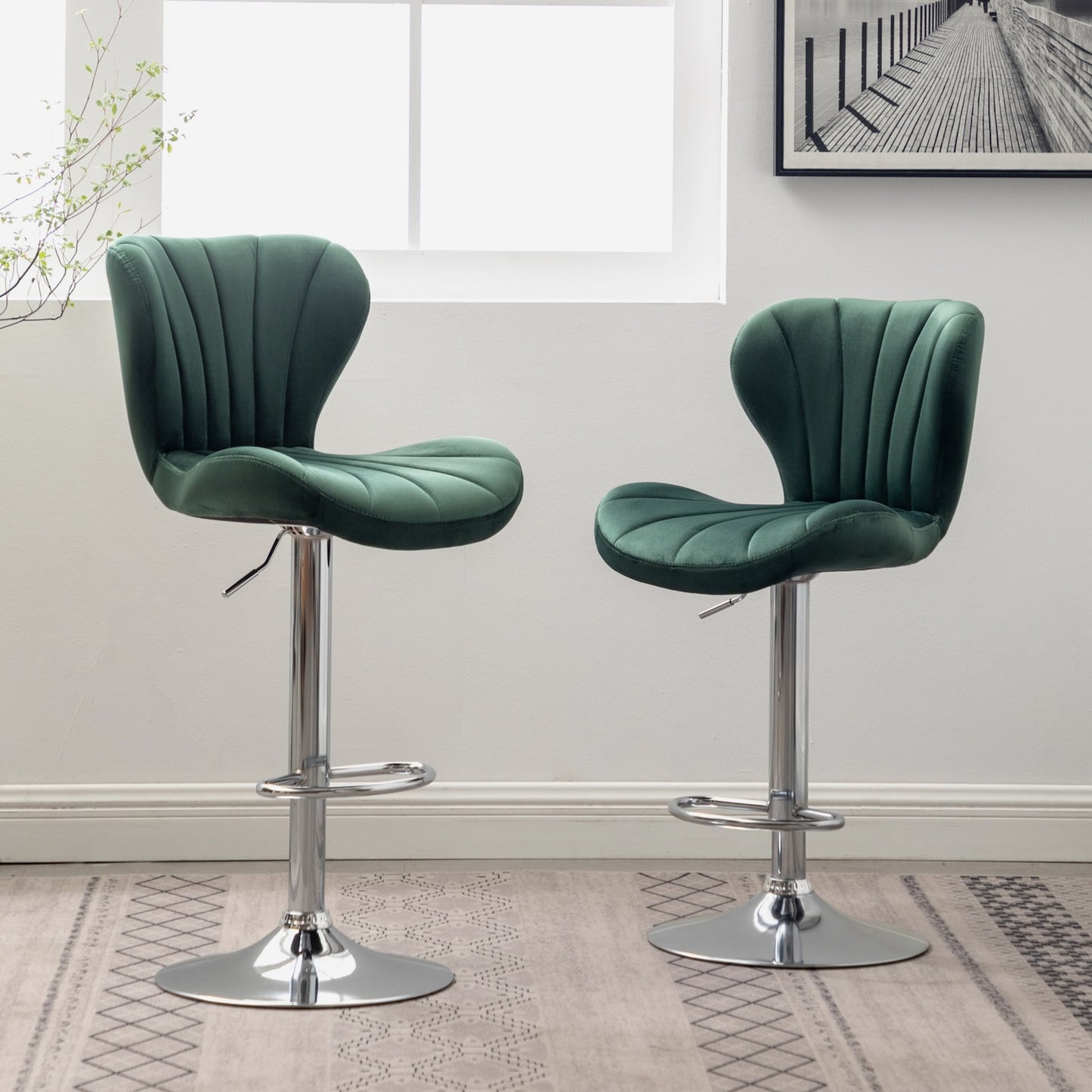 Ellston Upholstered Adjustable Swivel Barstools in Gray, Set of 2