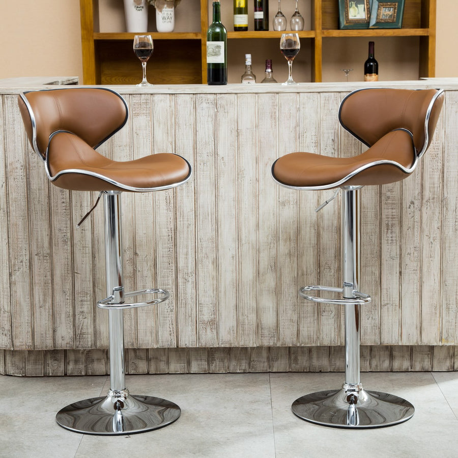 Masaccio Faux Leather Adjustable Swivel Barstool, Set of 2, Camel