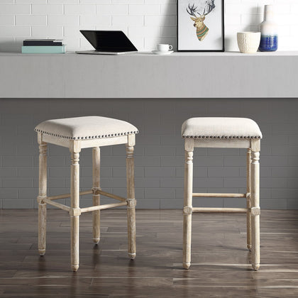 Arnhem Farmhouse Style Bar Stools (Set of 2) Tan