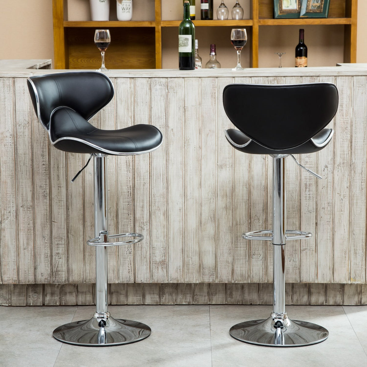Masaccio Faux Leather Adjustable Swivel Barstool, Set of 2, Black
