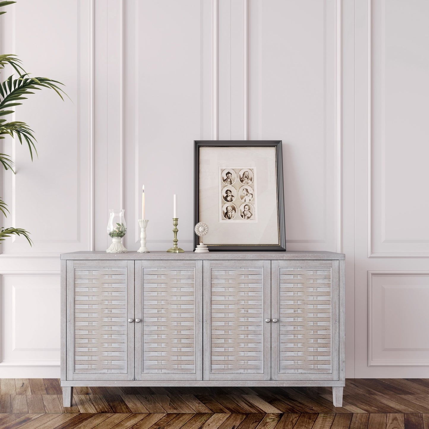 Zenova Modern 4-Door Accent Cabinet - Natural Wood Wash