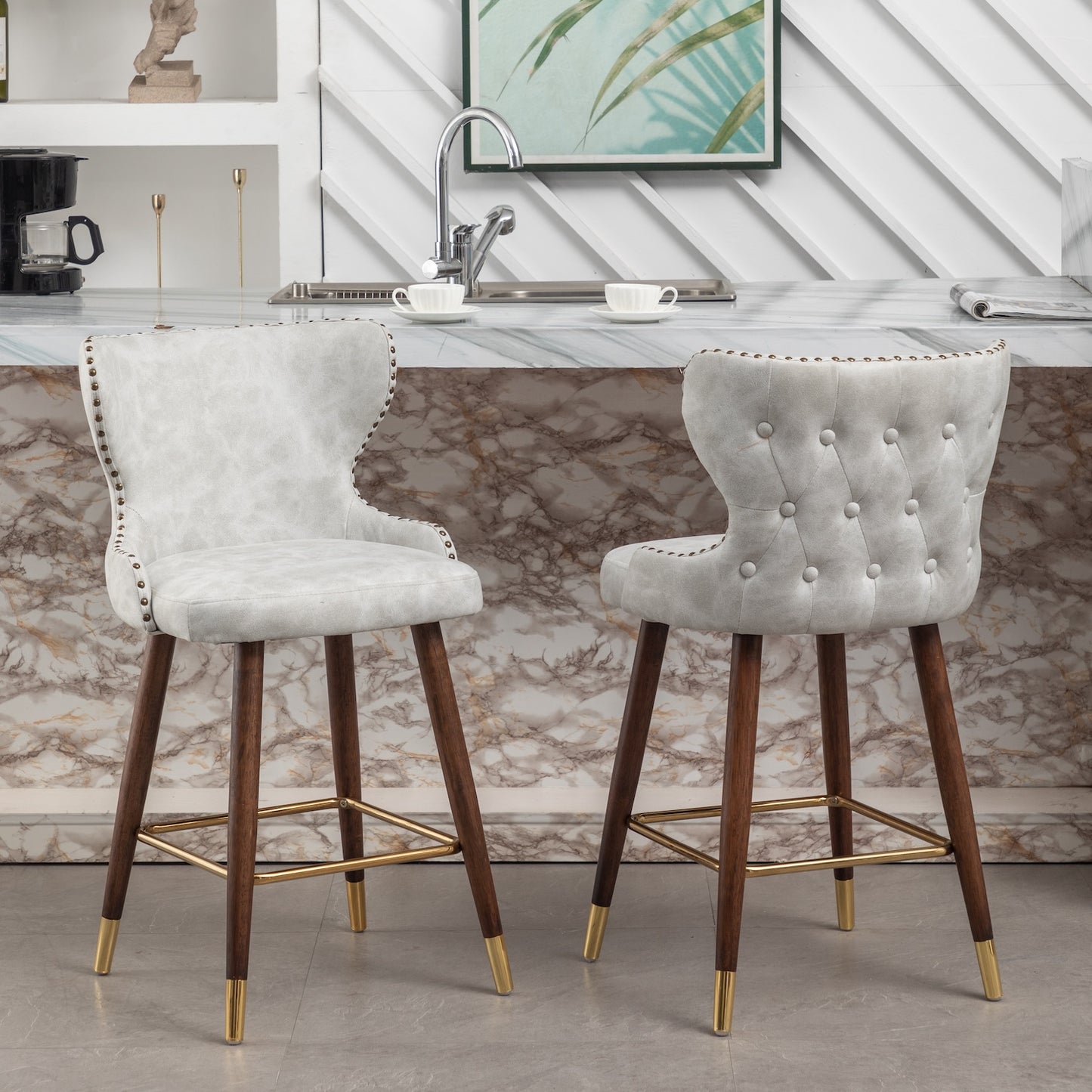 Nevis Mid-century Modern Faux Leather Counter Height Stools (Set of 2) White
