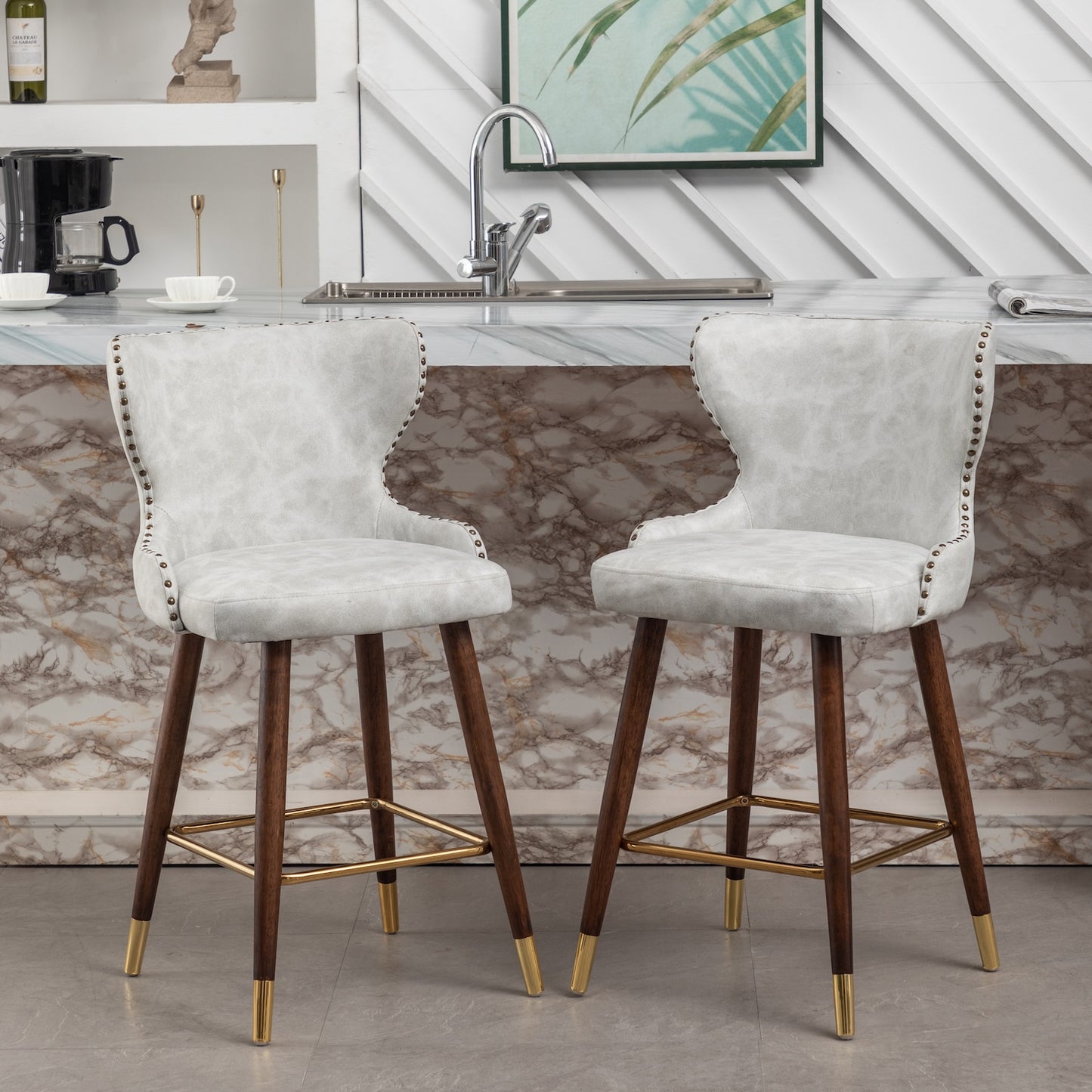 Nevis Mid-century Modern Faux Leather Counter Height Stools (Set of 2) White