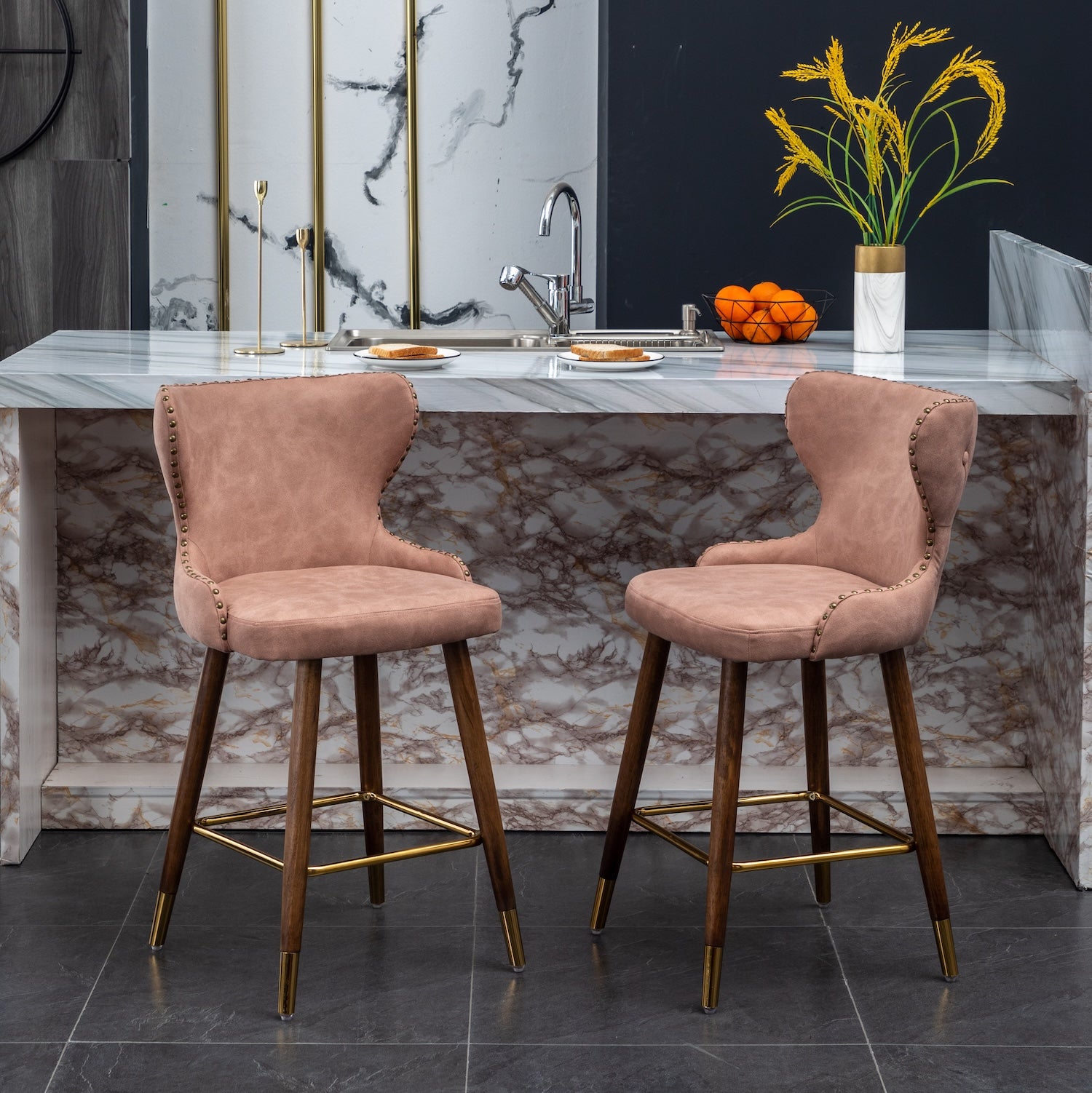 Nevis Mid-century Modern Faux Leather Counter Height Stools (Set of 2) Pink