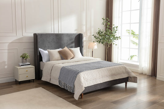 Harper Textured Canvas Upholstered Platform Bed with Peg Legs - Gray