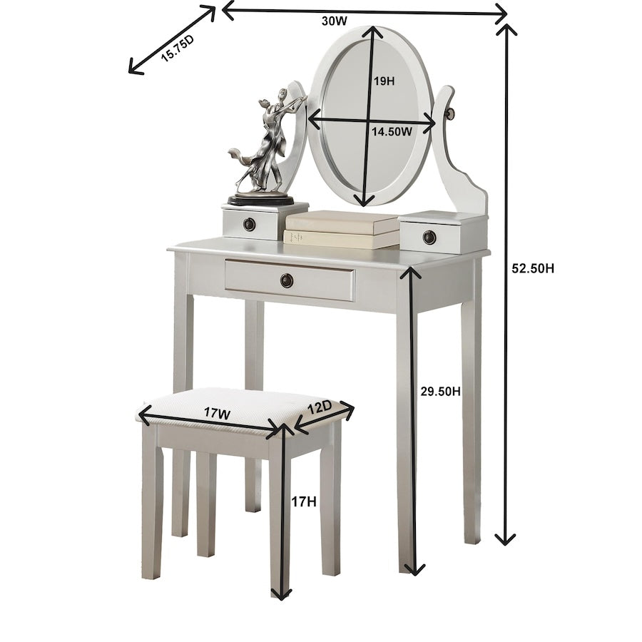 Moniya Vanity Table and Stool Set, Rose Gold