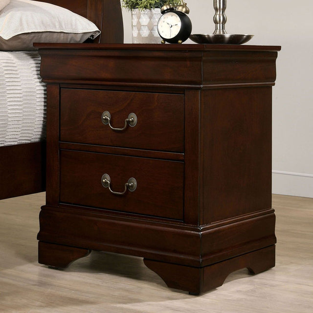 Louis Philippe Style Cherry Finish Nightstand with Antique Nickel Pulls